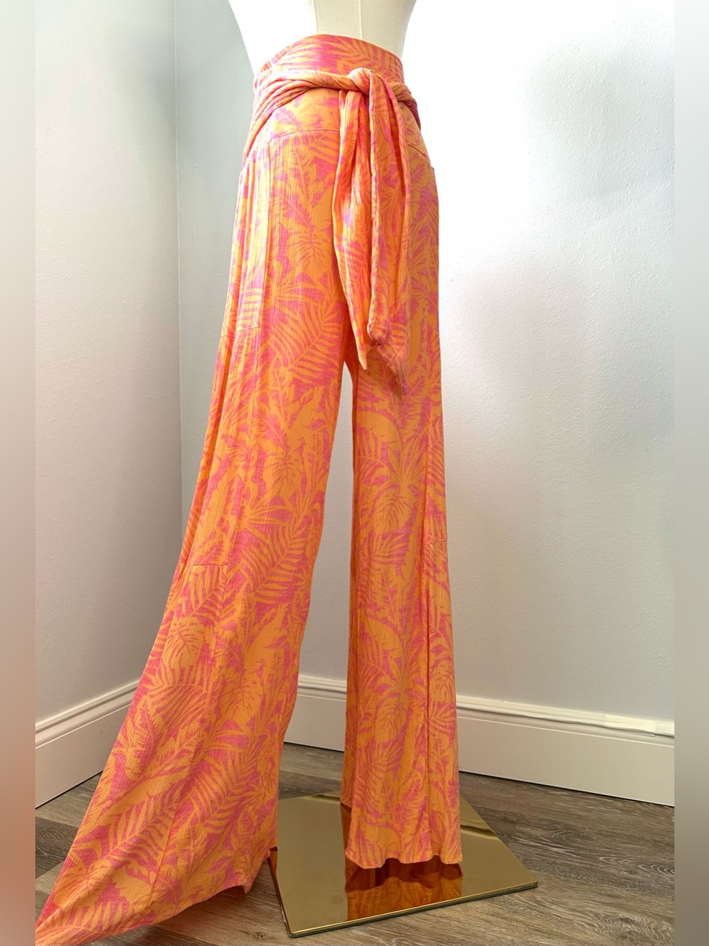 Sincerely Jules Peach Pink Tropical Wide Leg Palazzo Pants Womens XL